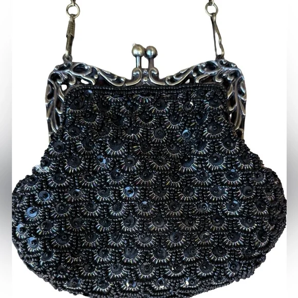 The Edwardian Revival Great Gatsby Style Black Fully Beaded Evening Bag - Picture 2 of 16